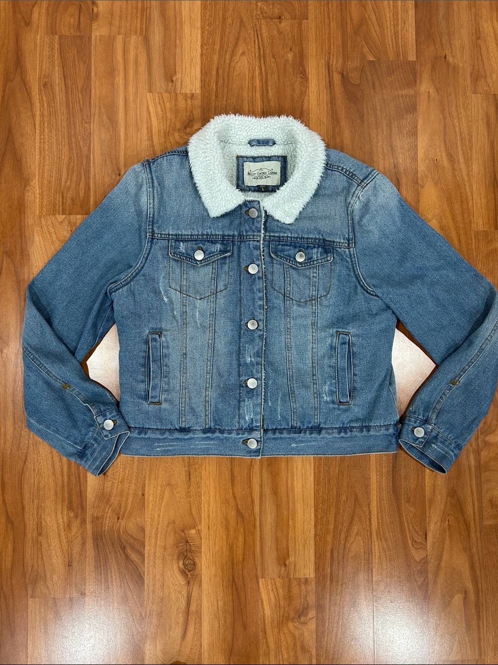Ashley By 26 International Light Blue Denim Jacket with White Sherpa Collar